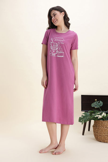 Zivame Knit Poly Mid Calf Length Nightwear - Red Violet — image 3